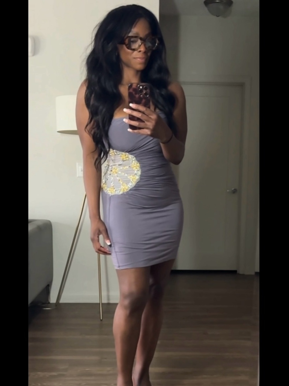 Sky Mini Dress with Embellished Side Detail - L